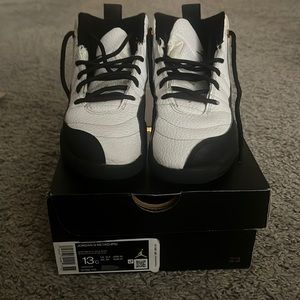 Jordan 12s black white and gold